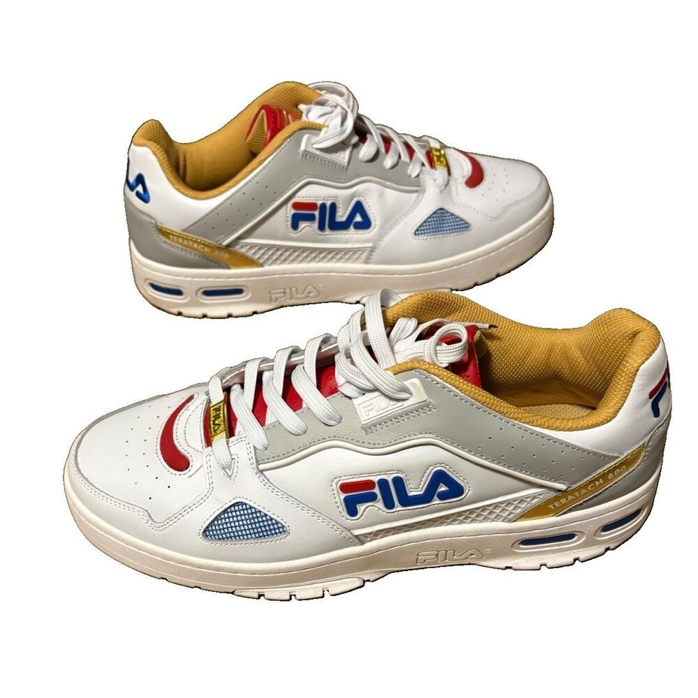 FILA Men's Teratach 600 Sneakers (Red/White/Blue & Gold Trim, US Size 13)